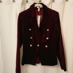 Burgandy velvet military button blazer